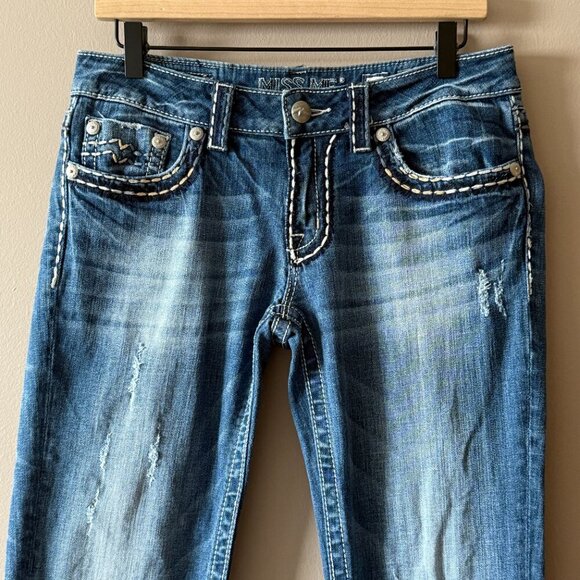 Women's 30 Miss Me Sunny Skinny Distressed Denim Jeans Low Rise Medium Wash - Picture 4 of 11